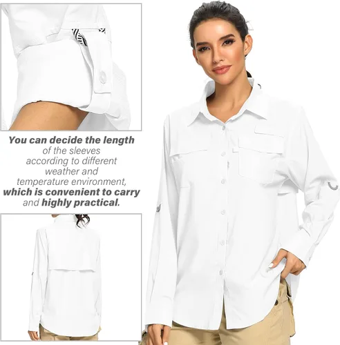 Vista 5 de Camisa de protección solar UPF 50 para mujer camisa de manga larga para pesca senderismo secado rápido transpirable