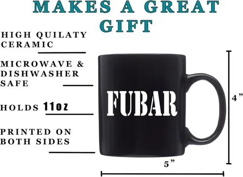 Vista 3 de Rogue River Tactical Divertida taza de café negra militar FUBAR Taza de novedad negra Gran idea de regalo para veteranos militares