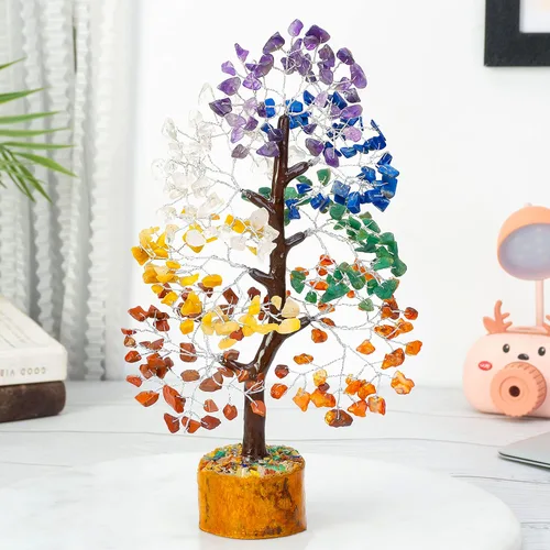 Vista 3 de Árbol de la vida de 7 chakras, árbol de la vida de cristal, árbol de piedras preciosas hecho a mano, árbol de Feng Shui, decoración de cristal