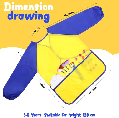 Vista 3 de Haysandy 12 piezas de batas de arte para niños, delantales coloridos para niños, pintura de artista con manga larga y 3 bolsillos para edades de 3 a