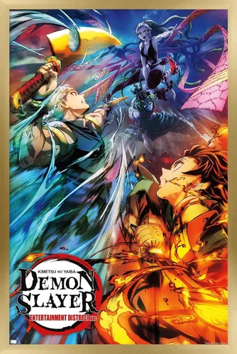 Vista 13 de Trends International Demon Slayer - Póster de pared Key Visual 2, 22.375 x 34 pulgadas, versión enmarcada de madera de granero Versión enmarcada