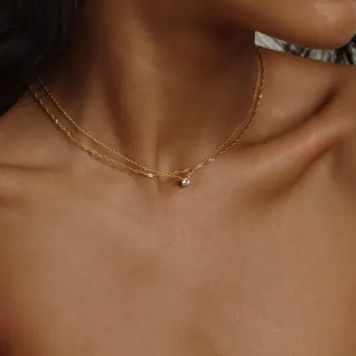 Vista 4 de Juego de collar de oro en capas para mujer, collar de espiga para mujer, delicado collar de cadena de serpiente plana en capas, gargantilla de oro