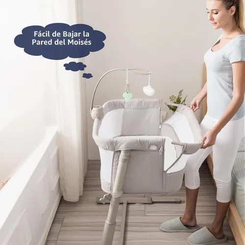Vista 5 de RONBEI Cuna de bebé para el costado de la cama, con malla transpirable, cuna de moisés ajustables en altura para bebé/recién nacido/lactantes