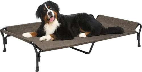 Vista 10 de Veehoo Cama elevada refrescante para perros, cuna elevada XL para mascotas con barandilla y reposacabezas inclinado, malla Teslin transpirable Negro
