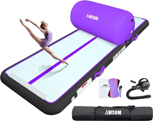 Vista 13 de AWSUM Tapete inflable de gimnasia de aire de 10 pies, 13 pies, 16 pies, 20 pies, 23 pies tapete de entrenamiento de 4/8 pulgadas de grosor con bomba