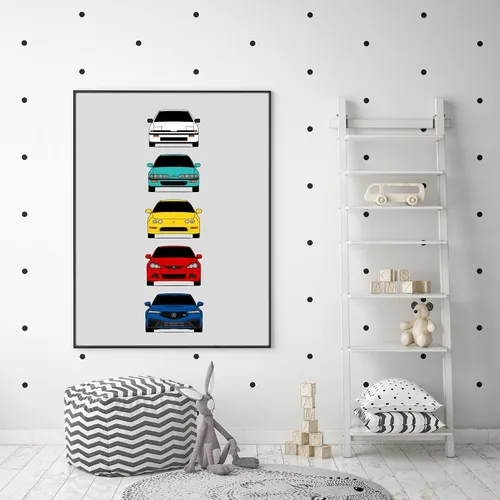 Vista 4 de Custom Car Posters Póster hecho a mano compatible con Acura Integra Evolution Generations e impresión de Acura Integra, multicolor, 8 x 10 pulgadas