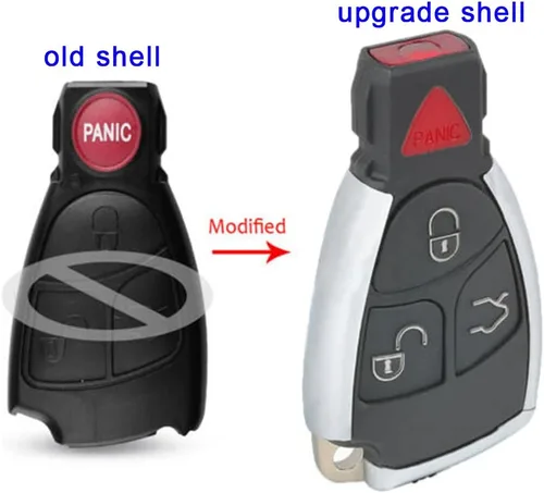 Vista 2 de Keymall Keyless Entry Remote Car Key FOB Shell Case 3 Button+Panic para Mercedes-Benz CLS C E S (Solo tiene un soporte de batería)