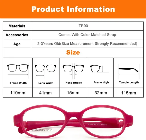 Vista 6 de Beonsale Marco de gafas para niños sin tornillo con correa cordón marco de gafas tamaño 1614in