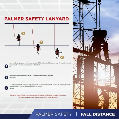 Vista 5 de Palmer Safety ATERET Bundle - Arnés de Seguridad de Cuerpo Completo 1D, Cordón de Seguridad de 6', Correa de Anclaje de 4', Kit de Detención Cumple