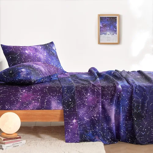 Vista 3 de Wake In Cloud - Juego de sábanas Constellation, juego de 4 piezas, espacio celestial, brujería estelar, galaxia, astrología, ropa de cama