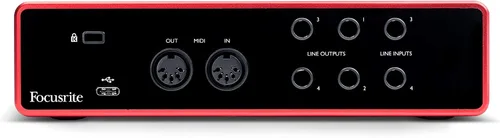 Vista 3 de Focusrite Scarlett 4i4 - Interfaz de audio USB 4x4, paquete completo de estudio con descarga para kit de software de producción de música creativa
