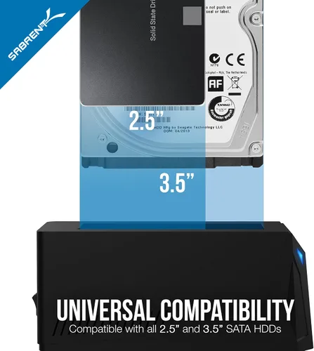 Vista 5 de SABRENT Estación de acoplamiento de disco duro externo USB 3.0 a SATA para disco duro de 2,5" o 3,5" ' SSD [compatible con UASP] (EC-UBLB)