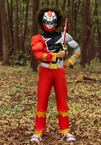 Vista 2 de Disfraz de Power Rangers Dino Fury Ranger Rojo para Niños Multicolor