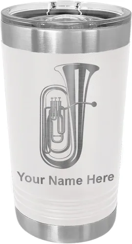 Vista 20 de LaserGram Vaso de pinta aislado al vacío de 16 onzas, tuba, grabado personalizado incluido (negro) Engraved Gift for Tuba Players, Vacuum