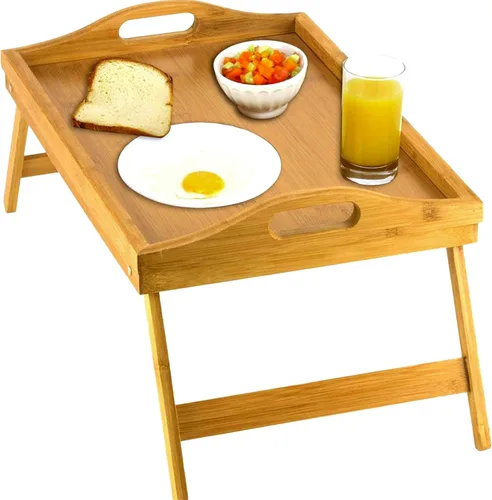 Vista 9 de Bandeja de cama Home-it con patas plegables, bandeja para desayuno de bambú con patas para desayuno