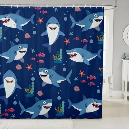 Vista 15 de Homewish Cortina de ducha de sirena azul con diseño de princesa sirena, juego de cortina de ducha para niños y adultos, cortina de baño subacuática