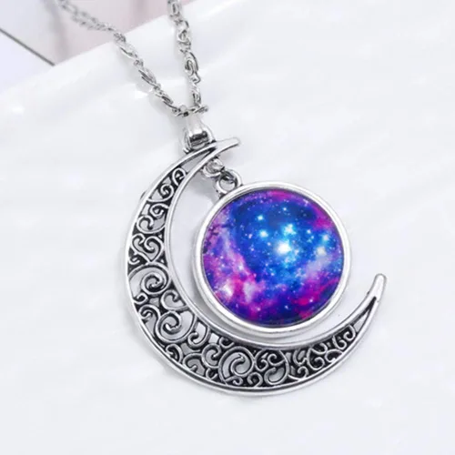 Vista 3 de MJartoria Collar de pentagrama de luna, collar de chakra de cristal, colgante, con dije, cadena de aleación multicapa, conjunto de gargantilla