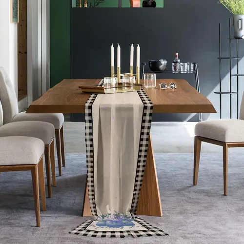 Vista 2 de Double Love Flower Black Plaid Chiffon Table Runner 55 Inches Long, Voile Sheer Tulle Runner for Rustic Wedding Reception Bridal Shower Decorations