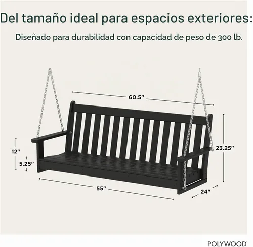 Vista 3 de POLYWOOD GNS60BL Vineyard - Columpio para exteriores de 60 pulgadas, color negro