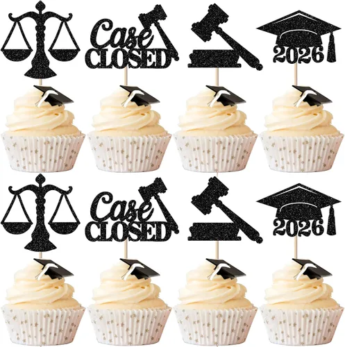 Vista 18 de Paquete de 24 adornos para cupcakes de clase de 2026 con purpurina 2026 para diploma de graduación 2026, selecciones para cupcakes para graduación