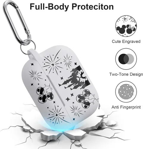 Vista 5 de Funda grabada de dos tonos compatible con Apple AirPods Pro de 2ª generación de 1ª generación, funda protectora completa de silicona para AirPods