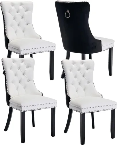 Vista 104 de Juego de 2 sillas de comedor de terciopelo beige, modernas sillas de cocina tapizadas