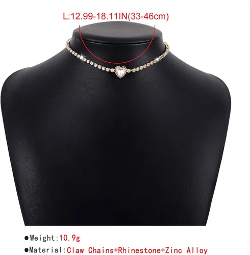 Vista 2 de Collar de corazón para mujer, gargantilla de diamantes de imitación, gargantilla de corazón brillante de oro, collar de circón, collar