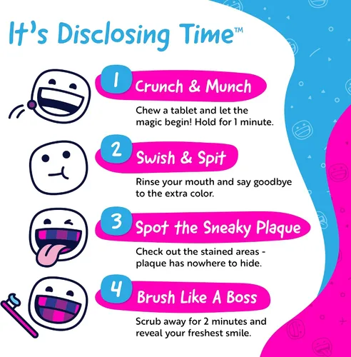 Vista 6 de Fatglob Tabletas reveladoras de placa Berry – Revisión de placa para niños y adultos, reemplazo de enjuague bucal para niños para ayuda