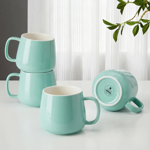 Vista 9 de Teocera Juego de 4 tazas de café de cerámica de 12 oz con asas grandes para bebidas calientes o frías como café con leche, cacao, té o jugo Beige