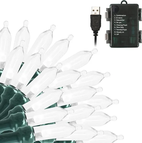 Vista 10 de 100 luces LED de color blanco cálido a multicolor de 33 pies, funciona con pilas, 8 modos, tira de luces para interiores y exteriores, para árbol
