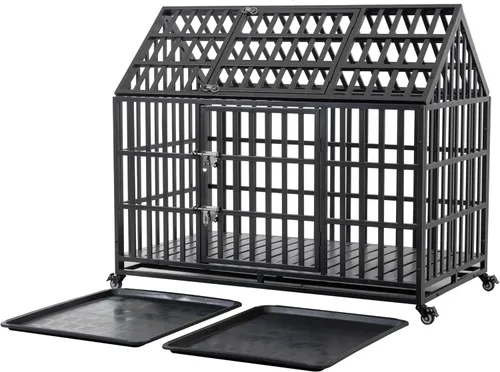 Vista 6 de Muebles resistentes de 52 pulgadas, jaula grande para perros con ruedas con cerradura, perreras de metal fuerte y jaulas para perros grandes