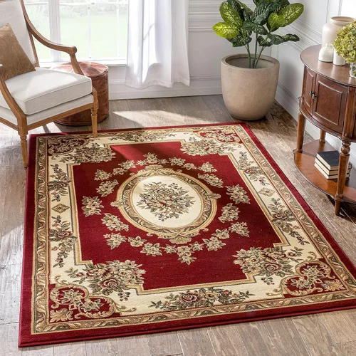 Vista 26 de Alfombra de pastoral con medallón de tejido suave y grueso, estilo europeo, con diseño floral y tradicional, fácil de limpiar, moderna, clásica