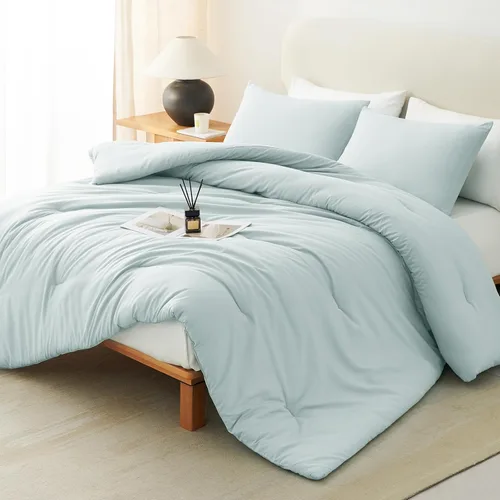 Vista 23 de CozyLux - Juego de edredón beige tamaño individual/individual XL, 2 piezas de juego de cama extra largo sólido transpirable acolchado, juego de cama