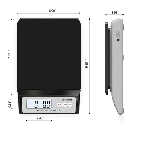 Vista 2 de Báscula postal digital de 30 kg/66 lb – Báscula de envío con cubierta superior extraíble para artículos de forma extraña (sobres, esferas, etc.)