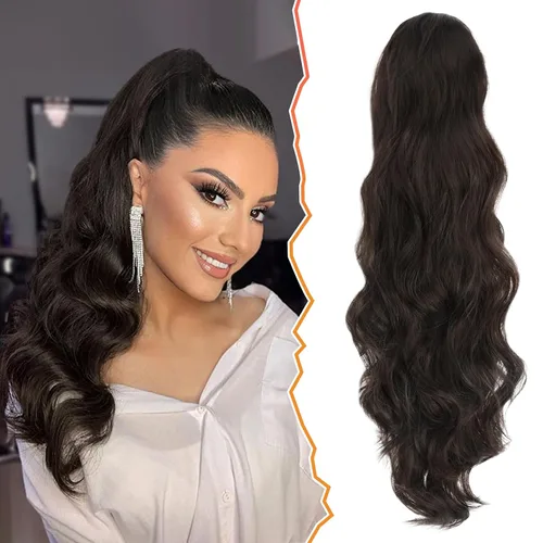 Vista 30 de BARSDAR Extensión de cola de caballo resaltada - 20 pulgadas de extensión de cola de caballo rizada y ondulada con cordón para mujeres - Extensiones