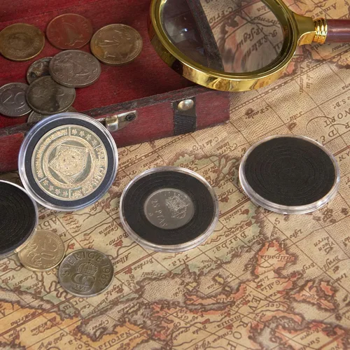 Vista 6 de 20 juegos de cápsulas para monedas de 46 mm con 6 tamaños de juntas de espuma, protector de estuche para colección de monedas (juntas negras