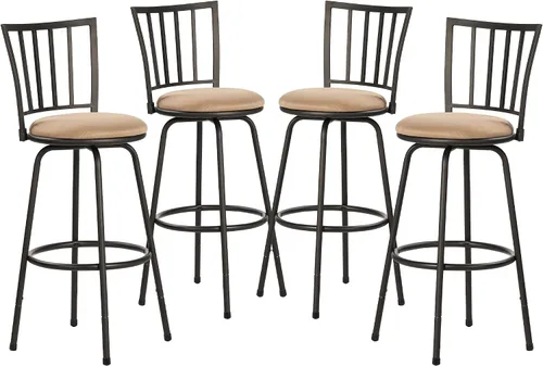 Vista 12 de VECELO Taburetes ajustables de barra, sillas de bar con asiento giratorio de 360 grados y cómodos cojines redondos, sillas de pub de acero