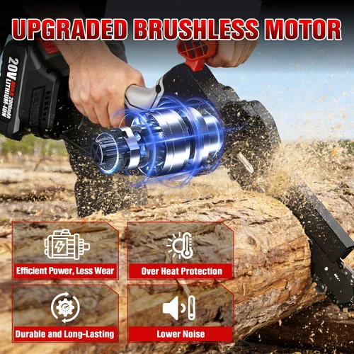 Vista 3 de EWORK Mini motosierra inalámbrica de 8 pulgadas, motor sin escobillas, mini motosierra eléctrica inalámbrica con tensión automática, ligera