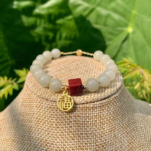 Vista 3 de Handmade Genuine Jade Abacus Shape Beaded Bracelet, Feng-shui Lucky Stone Chakra Healing Gemstone Crystal Beads Adjustable Bangle Stretch Jewelry