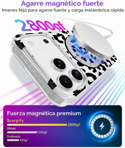 Vista 4 de SCORPIFY - Funda para iPhone 17 Pro Max Leopardo negro transparente LP-Negro Transparente Leopardo