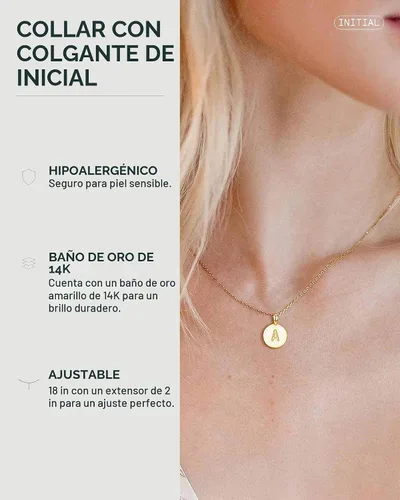 Vista 2 de PAVOI - Collar con dije de letra inicial chapado en oro de 14 quilates para mujer Collar con inicial alfabética de oro