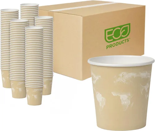 Vista 10 de ECO PRODUCTS Tazas de café espresso desechables compostables World Art de 4 onzas, paquete de 50, taza de papel caliente renovable, forro PLA a base