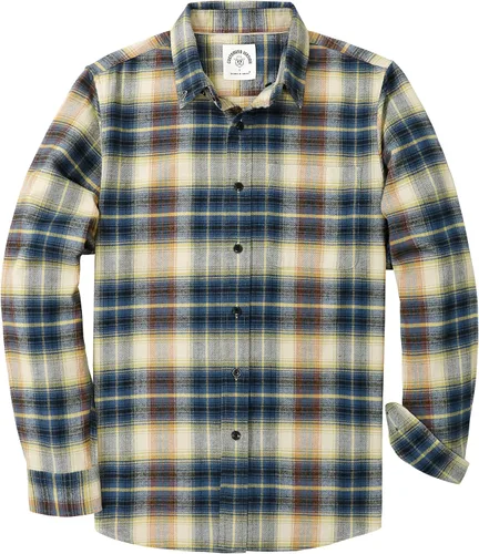 Vista 26 de Dubinik® Camisa de franela, para hombre, de manga larga, a cuadros, suave, 100% algodón, informal, con botones, ajuste regular Gris Negro