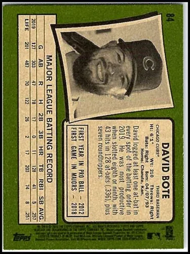 Vista 2 de 2020 Topps Heritage Baseball #84 David Bote Chicago Cubs Official MLB Trading Card