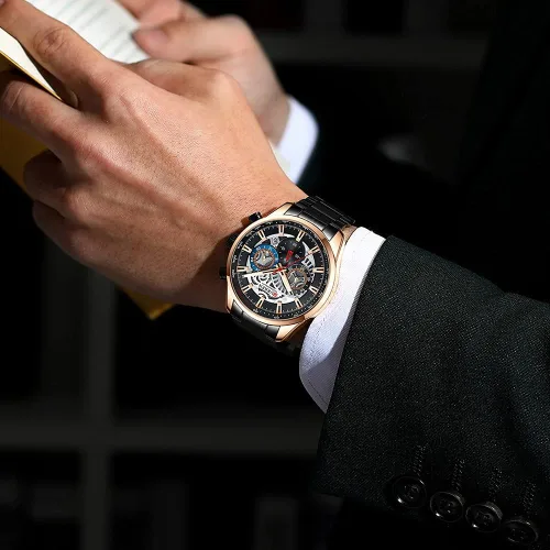 Vista 3 de FANMIS Relojes de lujo para hombre, cronógrafo de negocios, impermeable, de acero inoxidable, analógico, de cuarzo, reloj de pulsera