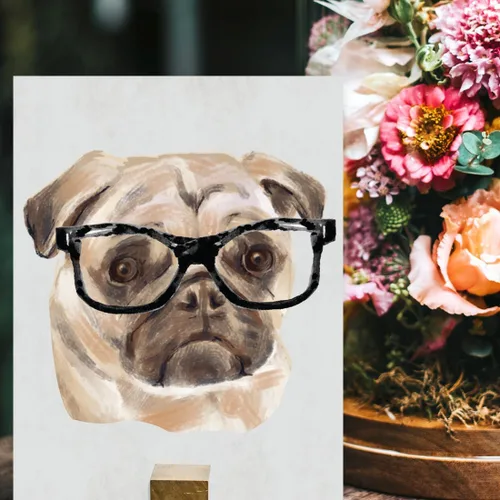 Vista 95 de Andaz Press Póster impreso para pared de perro, 8.5 x 11 pulgadas, Bulldog inglés con gafas negras, 1 paquete, regalo de cumpleaños de Navidad, sin