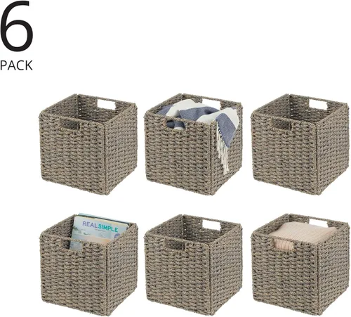 Vista 2 de mDesign Seagrass - Organizador de cestas tejidas con asas, almacenamiento para dormitorio, oficina, sala de estar, baño, perfecto