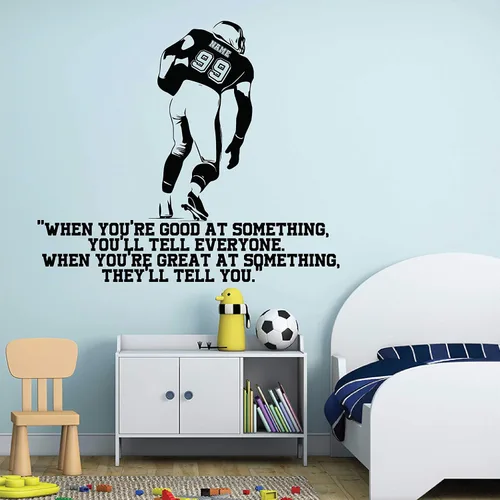 Vista 2 de Calcomanía de pared personalizada de fútbol – Números personalizados camisetas de jugador – Elige tu nombre. Calcomanía de vinilo para decoración