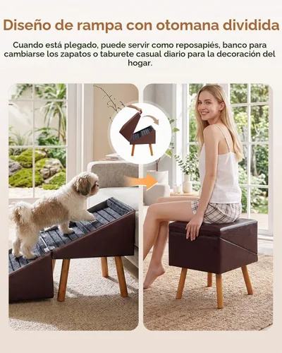 Vista 2 de Rampa plegable para perros para sofá, rampa antideslizante de madera para marrón burdeos