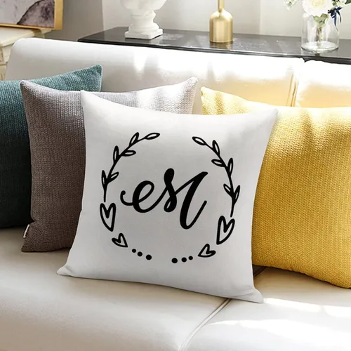 Vista 6 de Funda de almohada con diseño de corona de hojas de corazón, letra M, funda de almohada con inicial personalizada, funda de cojín decorativa